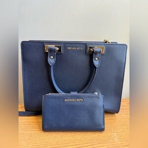 Michael Kors Dark Blue Satchel and Wallet Set